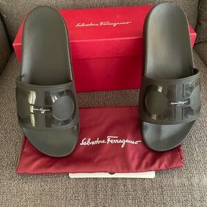 Salvatore Ferragamo Black Logo Slide Sandals